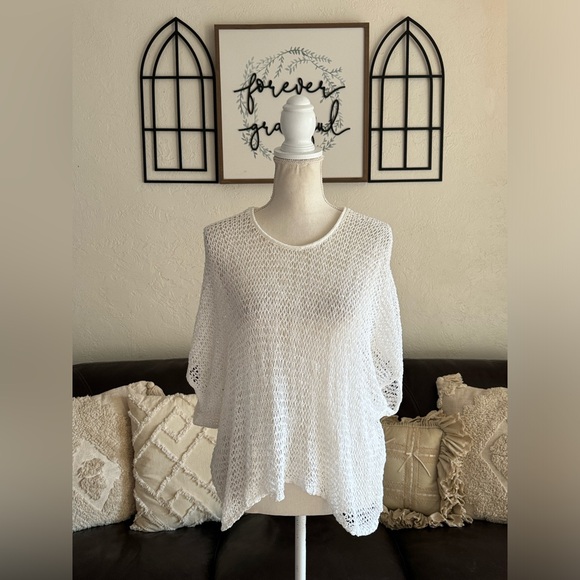 EILEEN FISHER Bateau-neck Top Cap-sleeve Sweater In White Size S Classic Casual - Picture 7 of 16